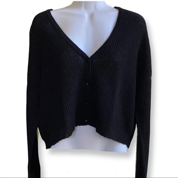 New Line Knitwear Cropped Lightweight Cardigan in Caviar Black