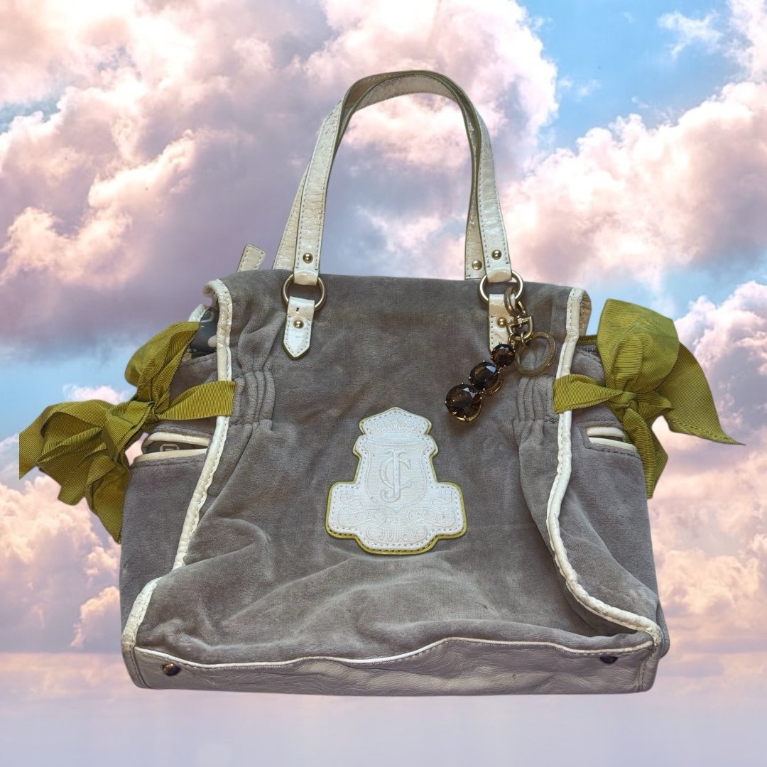 Vintage juicy couture Grey velvet bag with green and white accents