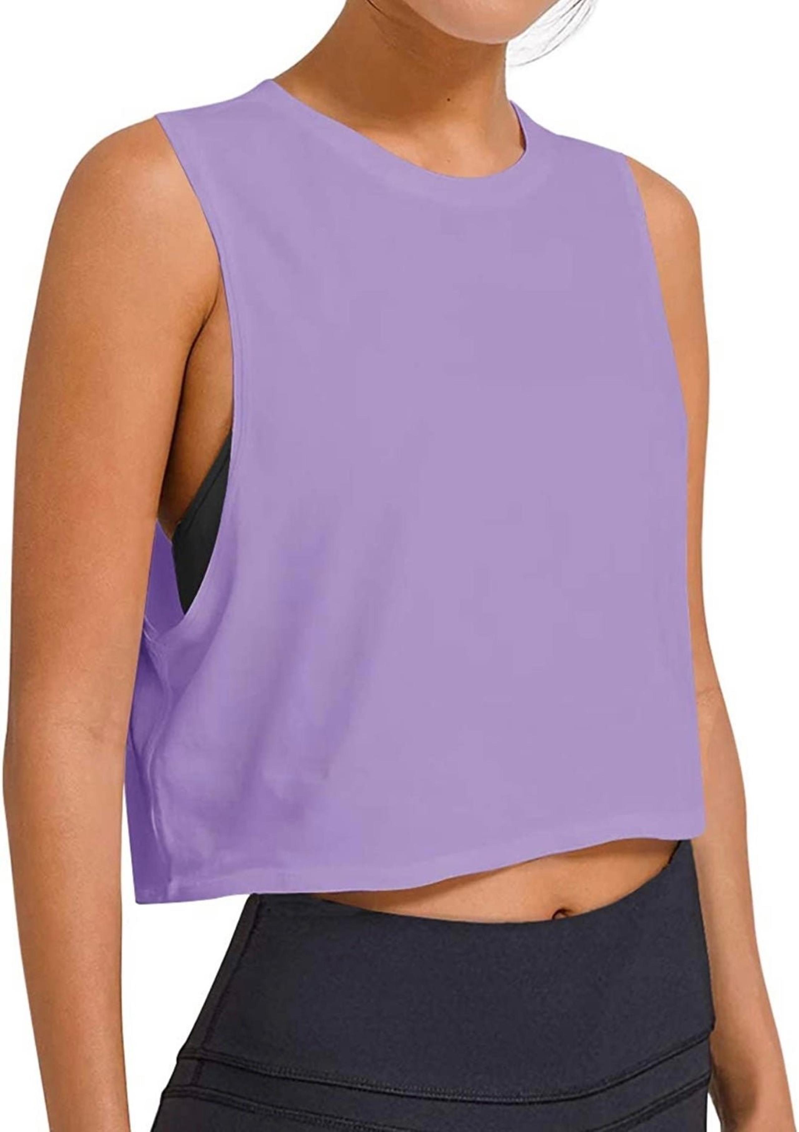 LASLULU Workout Tops Loose Sleeveless Cropped Muscle Tank Open Back Shirts - NWT