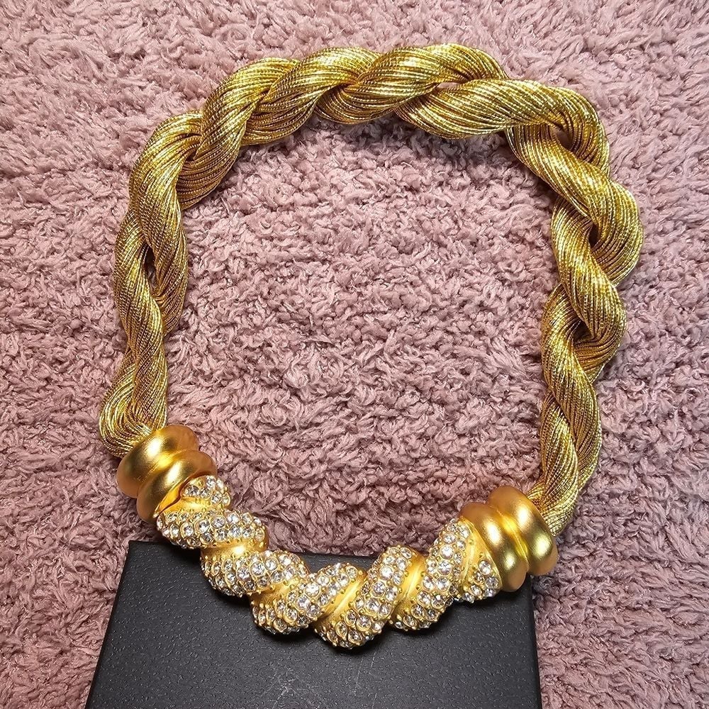 AUTHENTIC Givenchy Vintage Chunky Gold Necklace with Matching Clip On Earrings