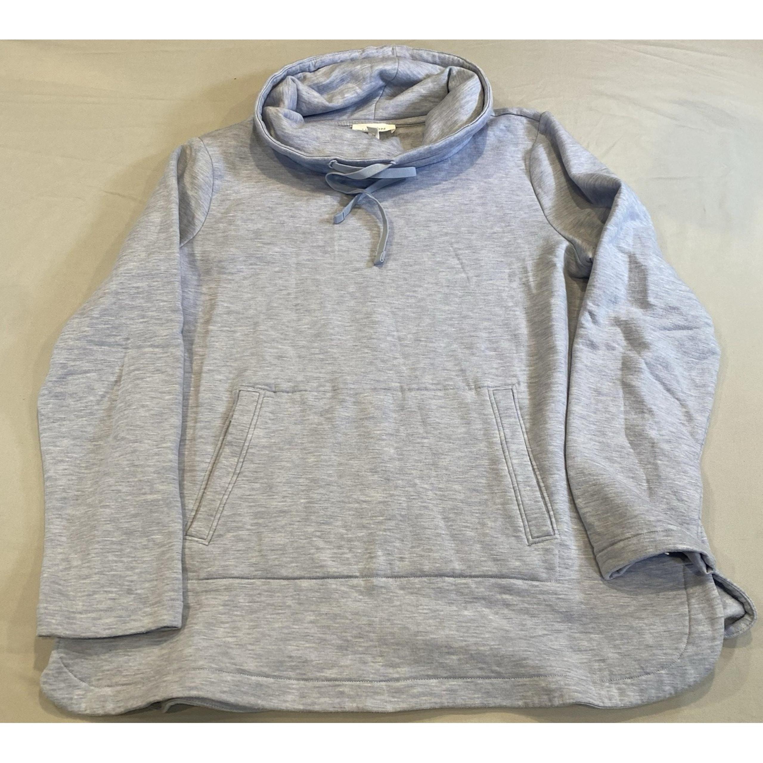 Haven Well Within Women Sweater Medium Fleece Cowl Neck Pocket Drawstrings Blue
