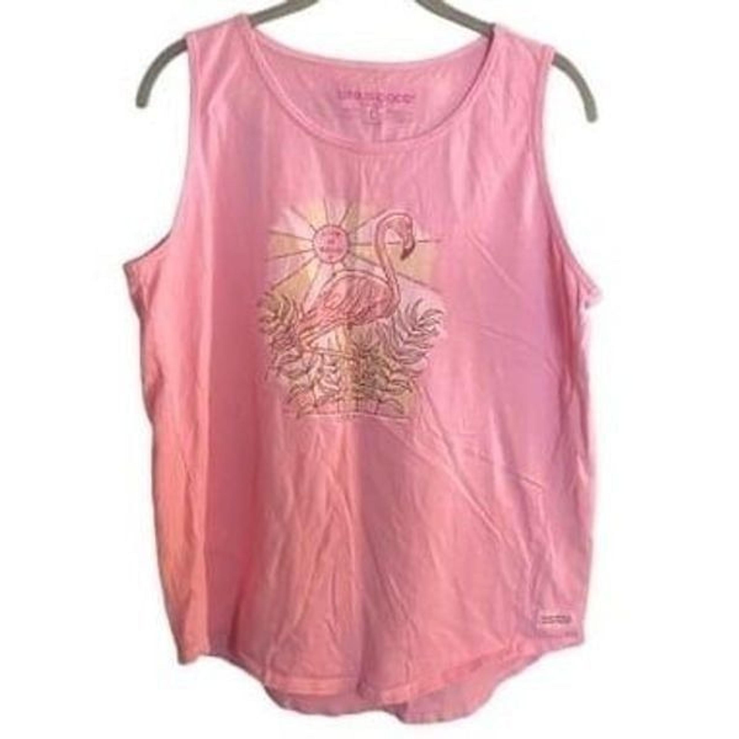 Life is good women’s pink flamingo, Sleeveless, tank top, size large