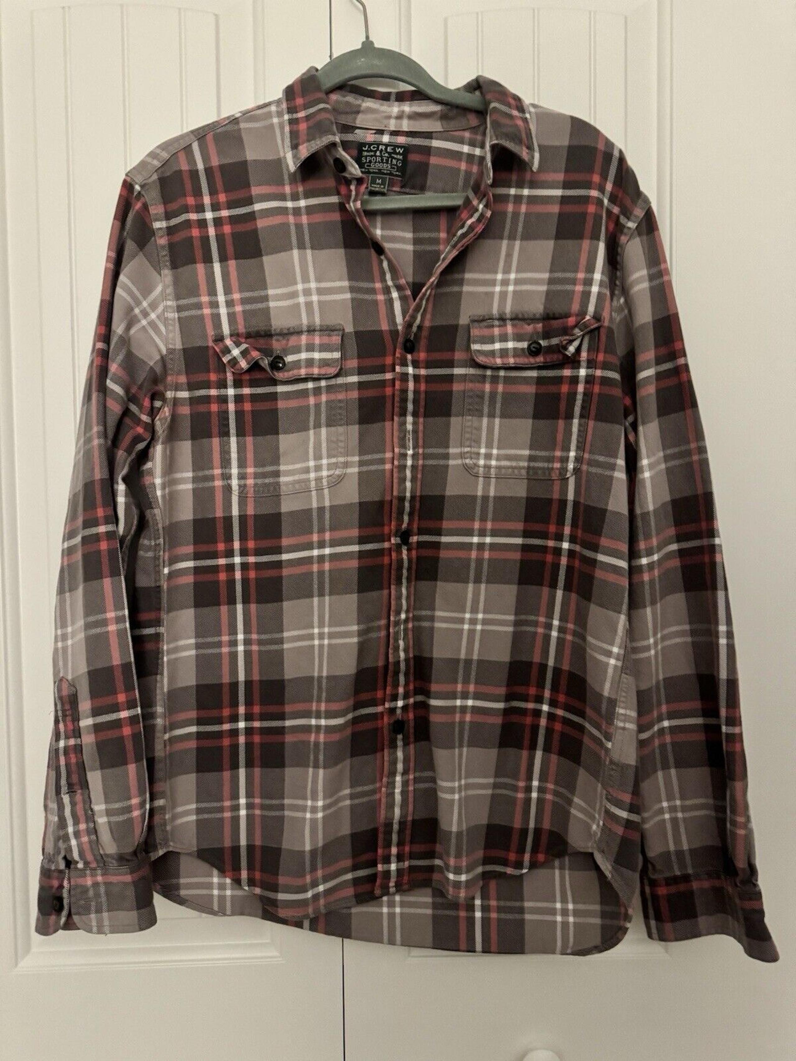 J Crew Men's Sporting Goods Long Sleeve Button Down Shirt Plaid Gray Red Size M