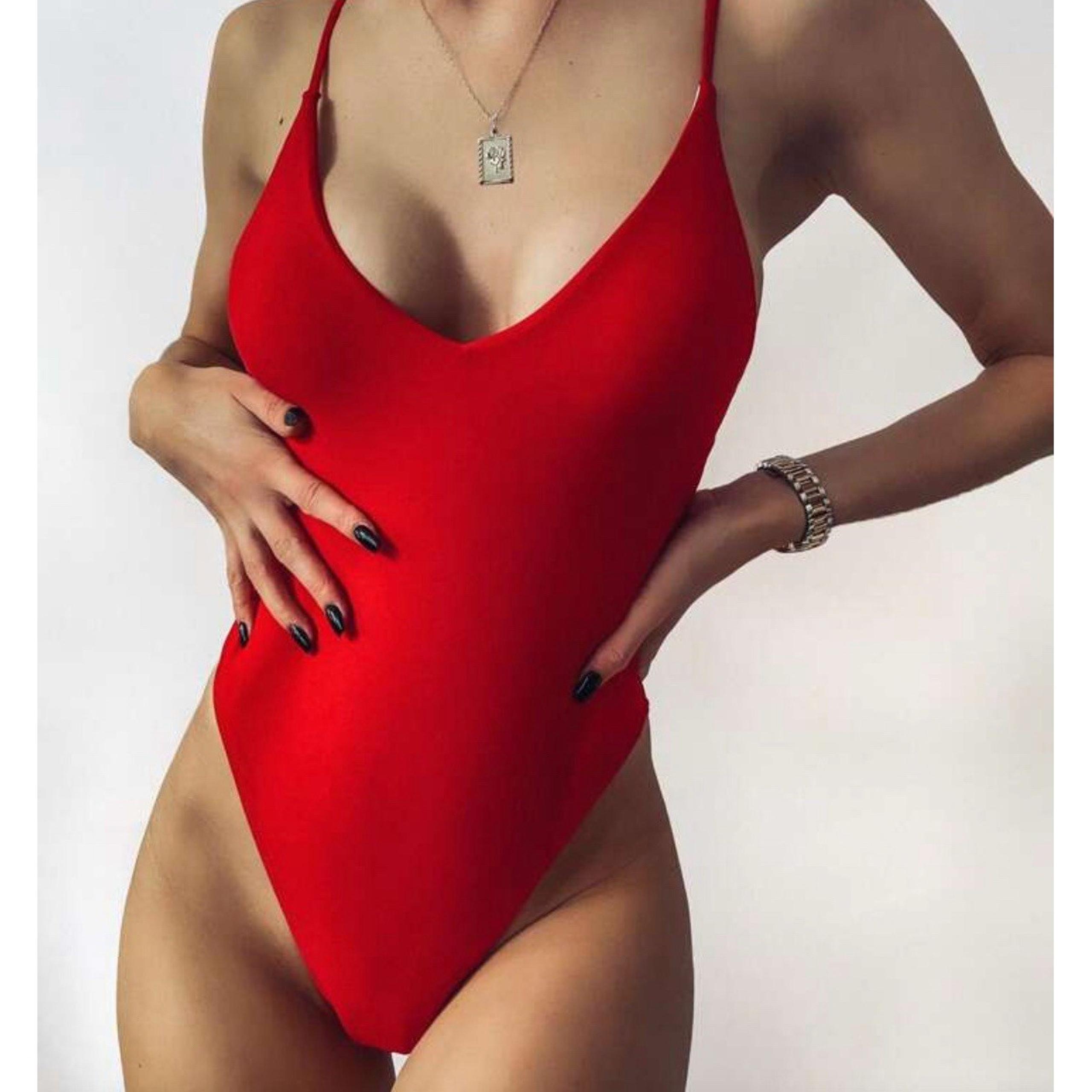 SHEIN Red One Piece Swimsuit Back Cutout CHEEKY Large NWOT