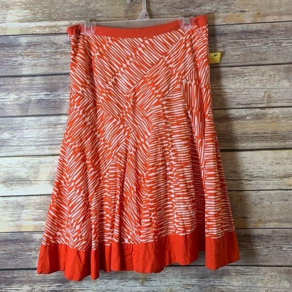 Anthropologie Fei Squiggle Skirt Flared Orange Red size 4