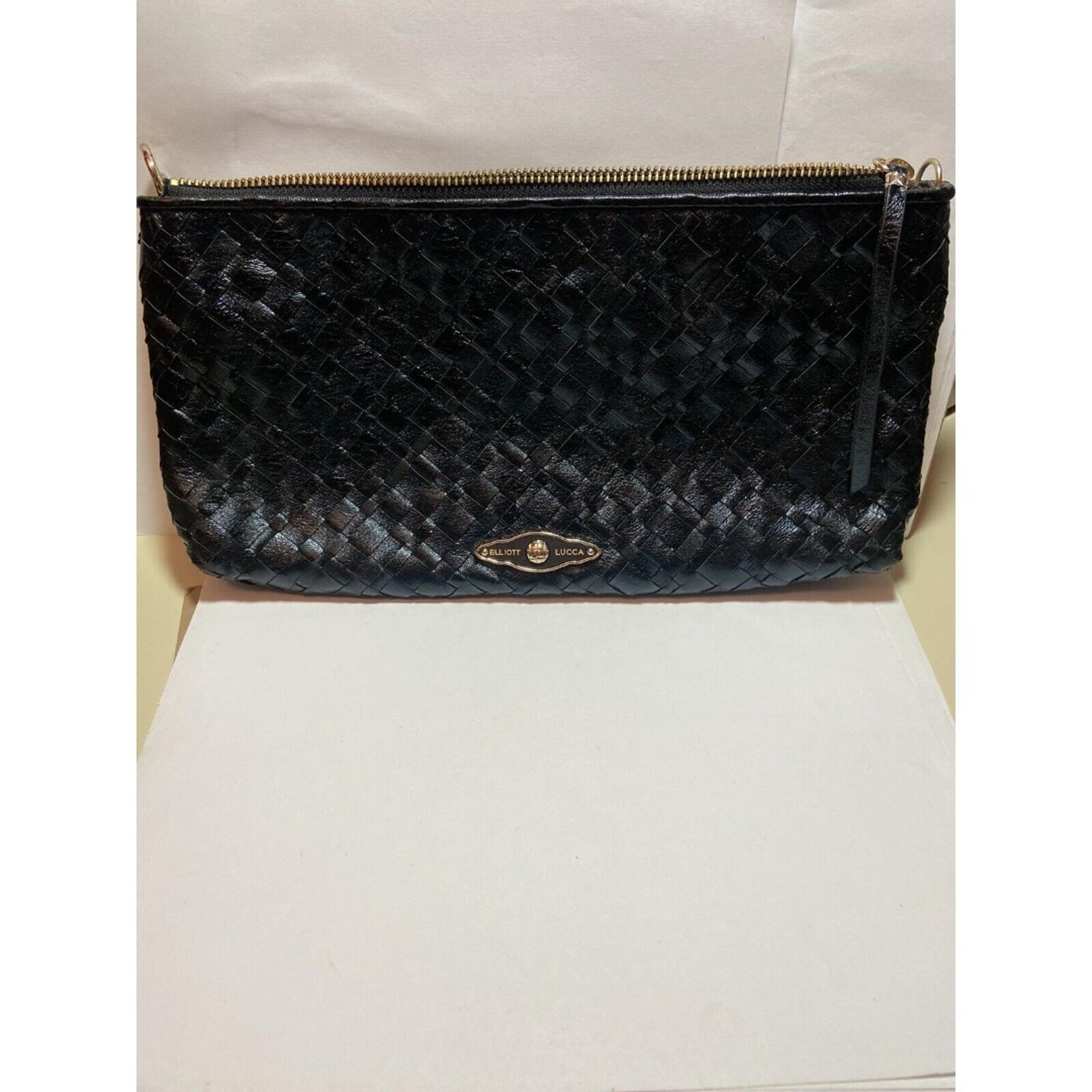 ELLIOTT LUCCA BLACK WOVEN LEATHER CLUTCH PURSE EVENING BAG 80s Y2K RETRO TRAVEL