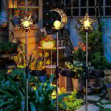 3-Pack Solar Lights Outdoor Garden Decorations Sun Moon Star Stake Light