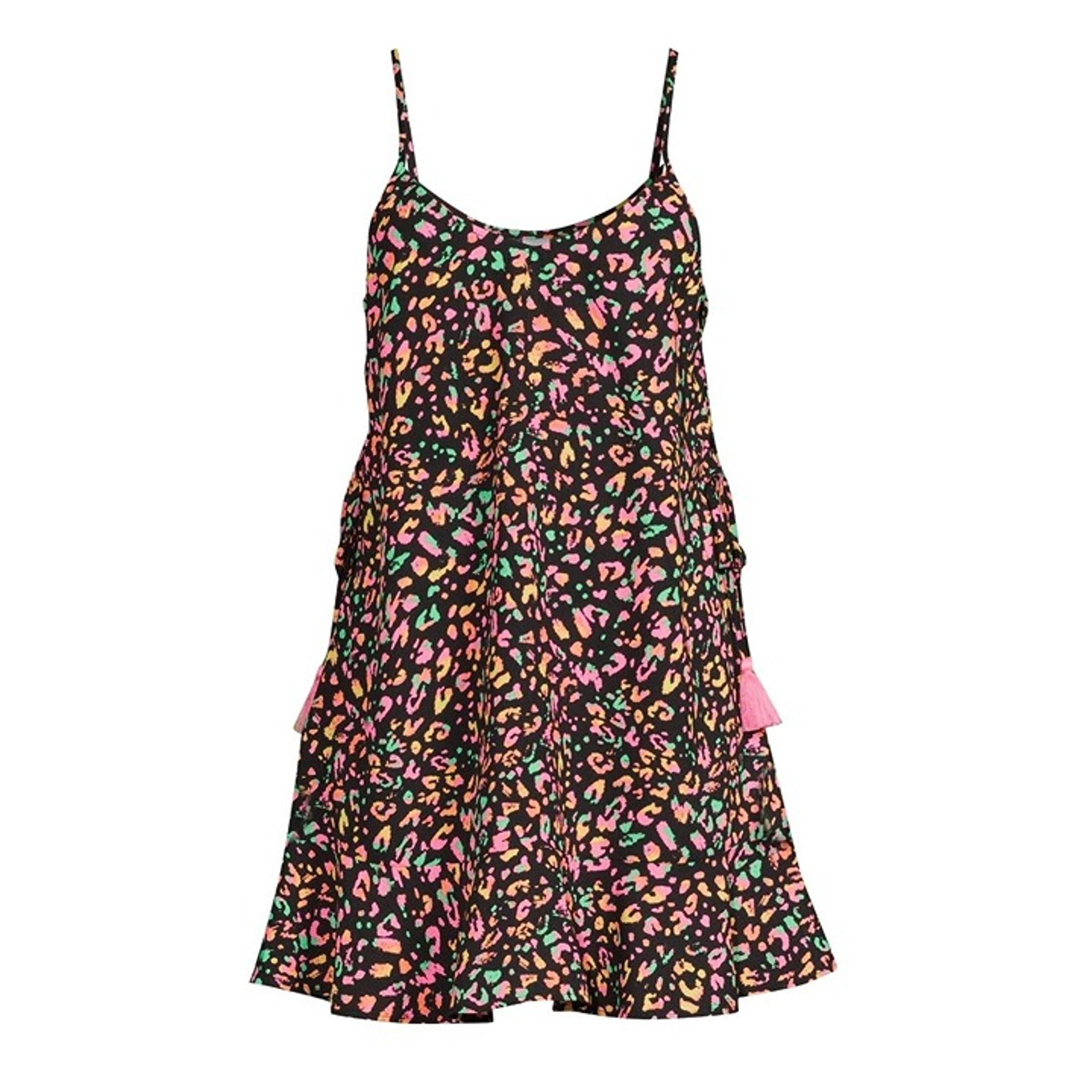 NOBO Juniors Lace Up Side Cover Up Neon Leopard Print Dress S (3-5)