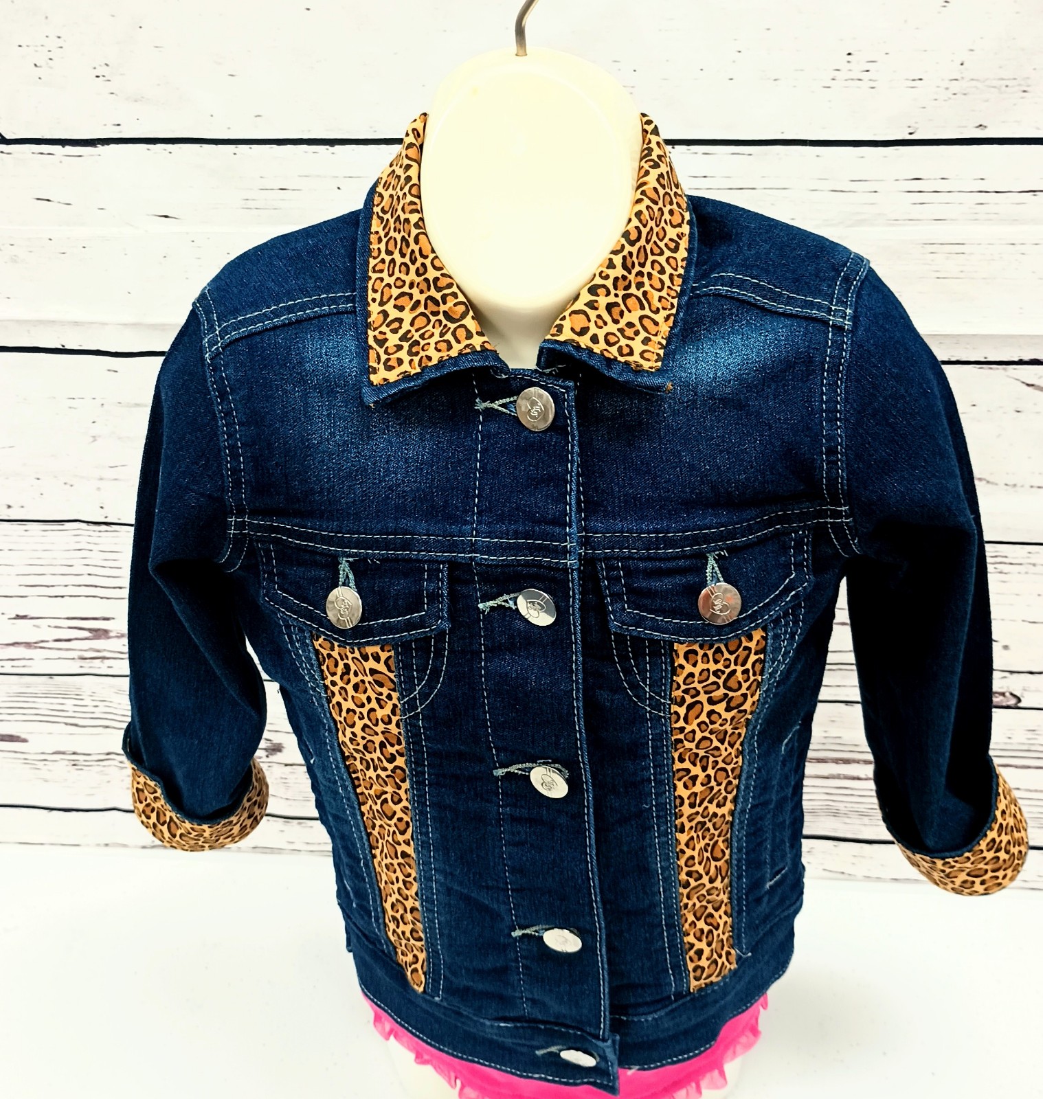 Girls Cheetah Print Jean Jacket