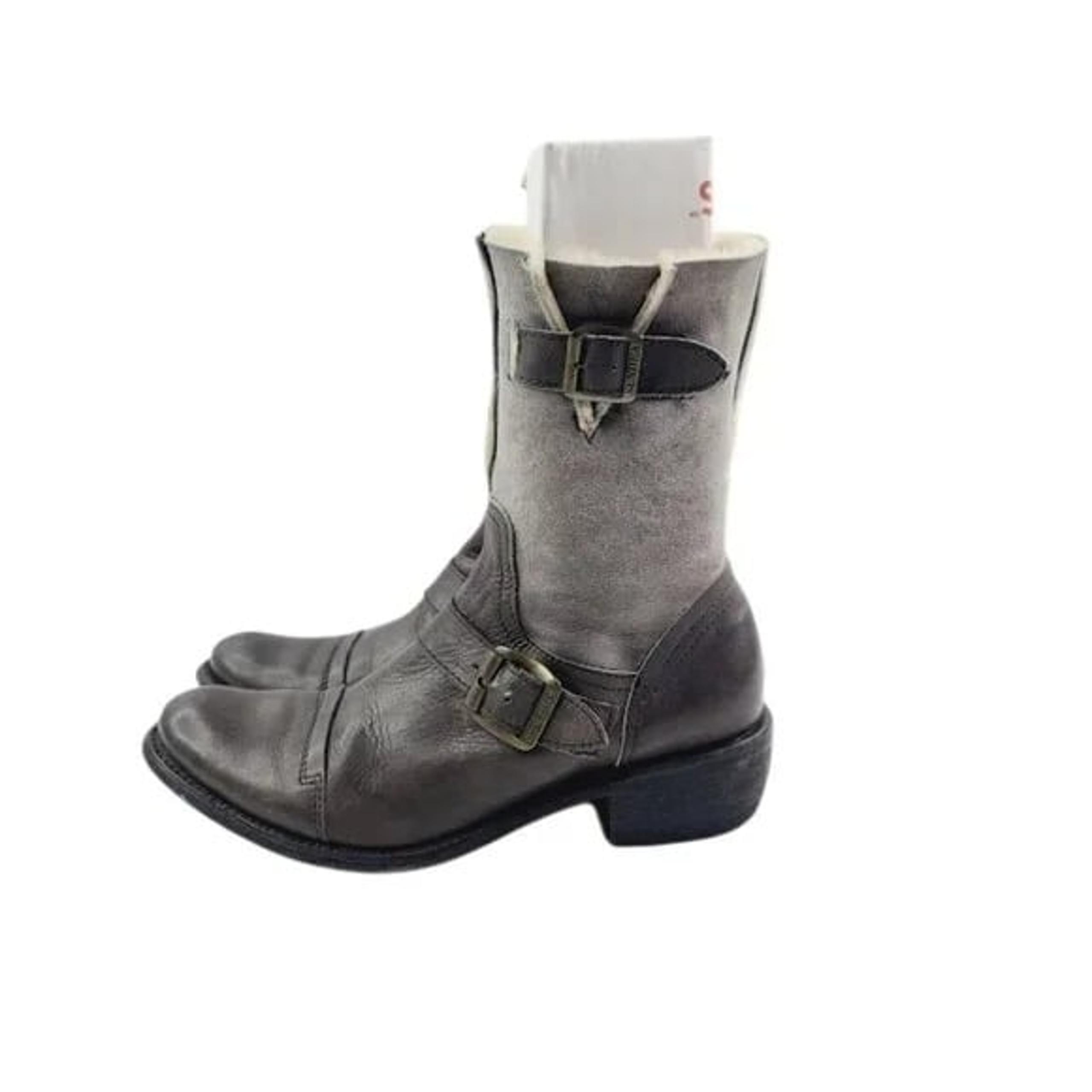Sendra Women's Black Gray Leather Sheepskin Almond Toe Winter Boot Size 13