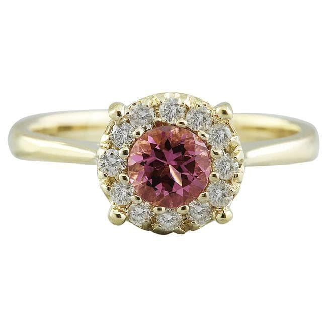 1.15Ct Natural Round Pink Topaz & Diamond Halo Solitaire Ring 14k Yellow Gold