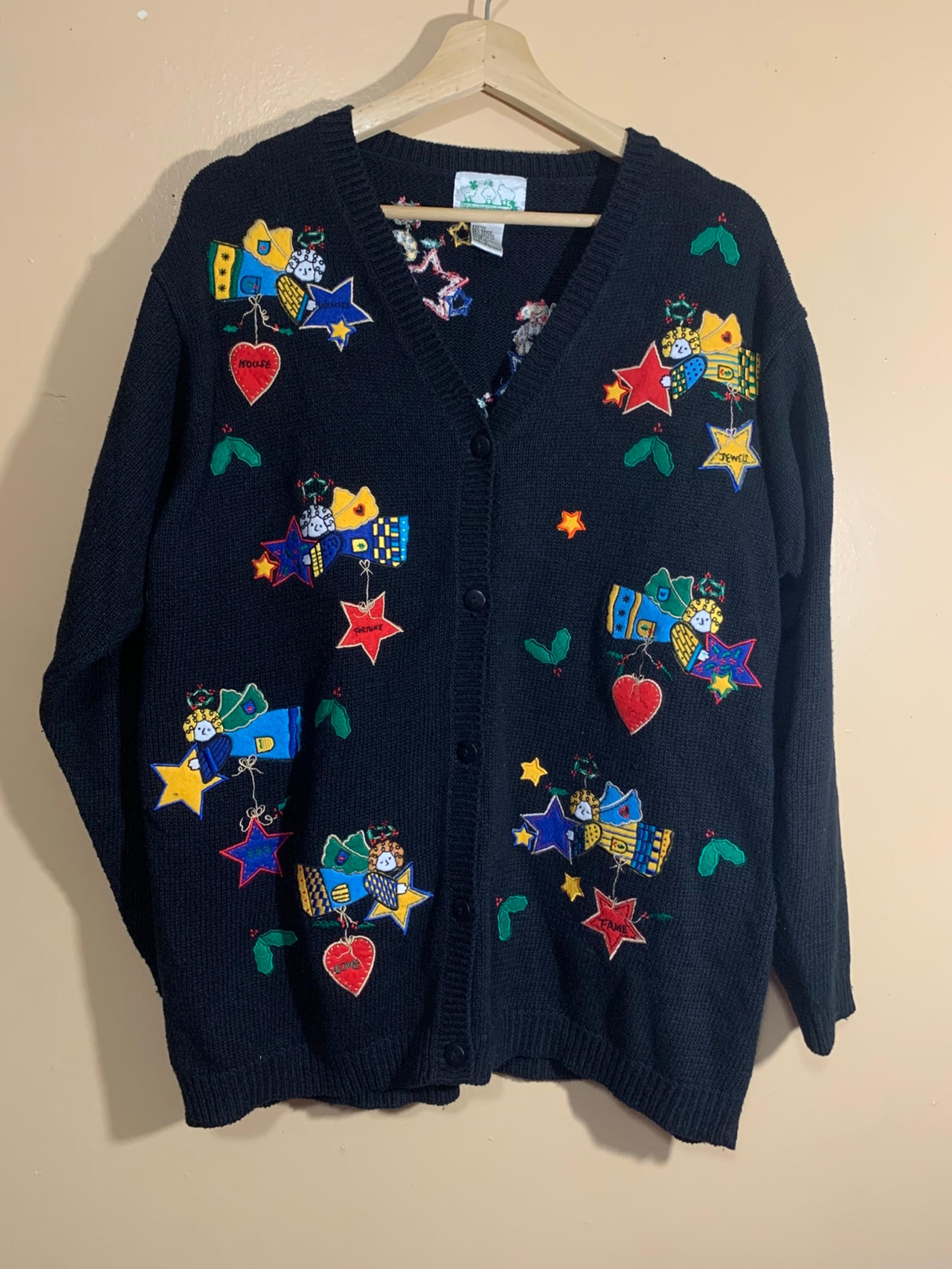 The Quacker Factory Angel Blessings Holiday Christmas Cardigan Sweater Sz L
