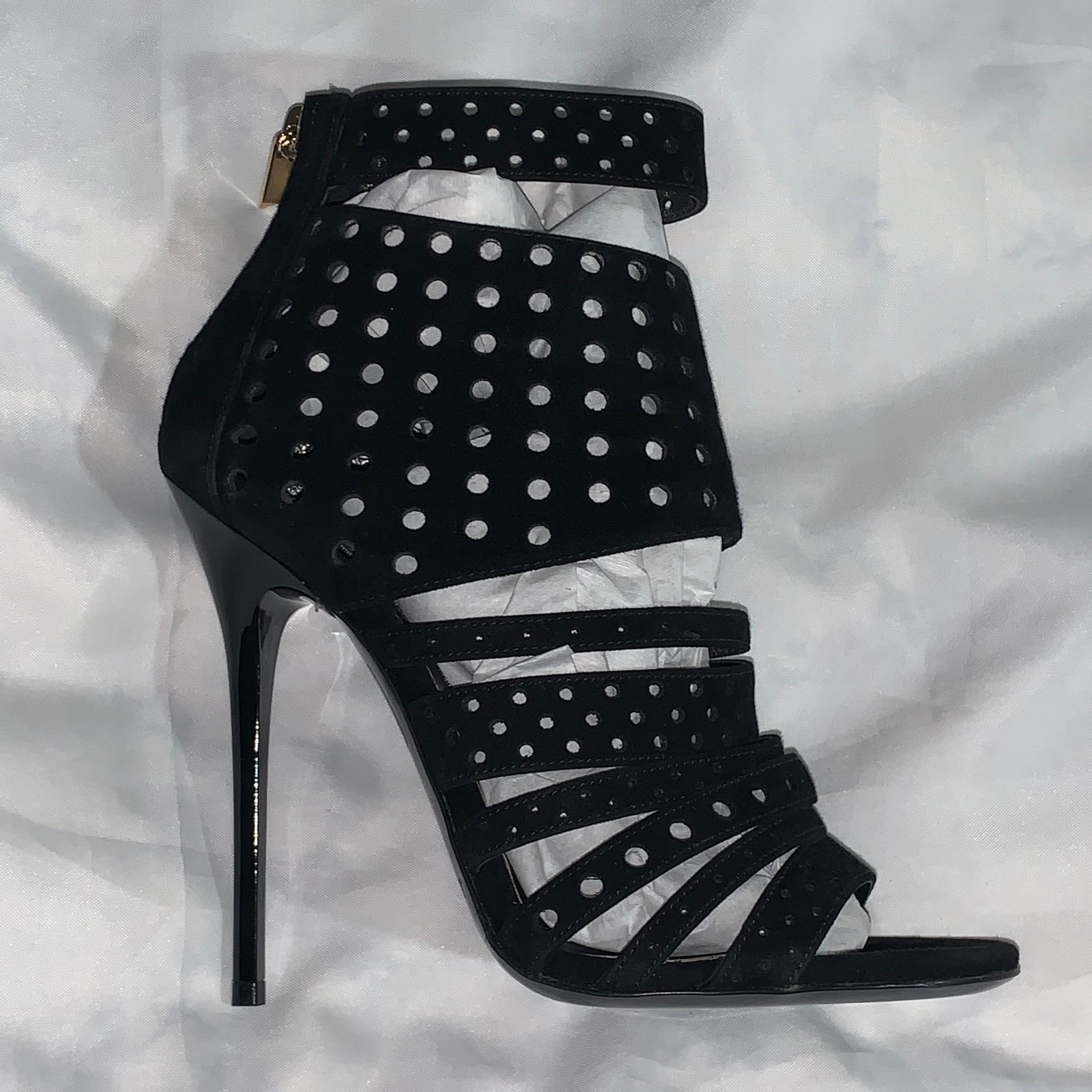 nwob JIMMY CHOO size 36 black suede STRAPPY STILLETO ankle booties