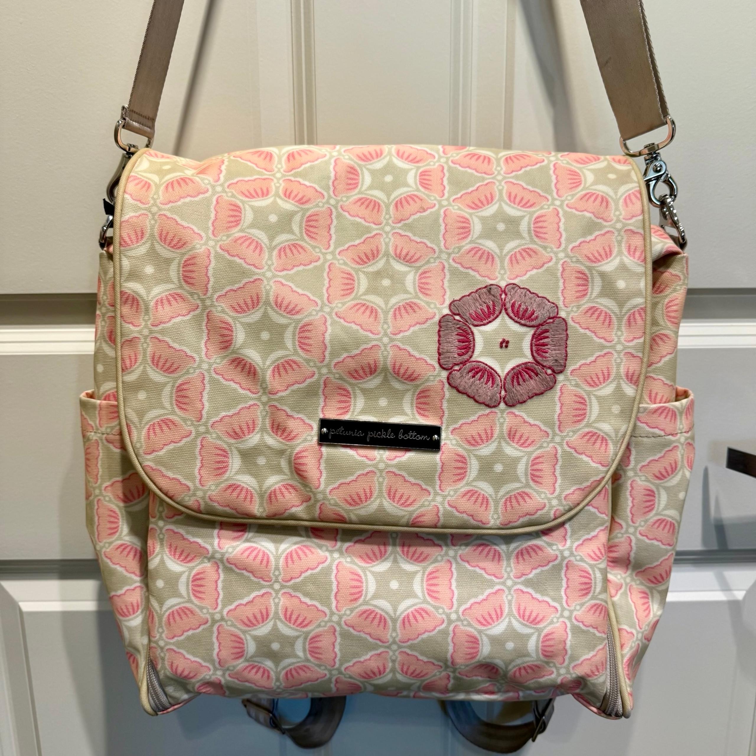 Petunia Pickle Bottom Boxy Backpack Shoulder Diaper Bag Blooming Brixham Pink
