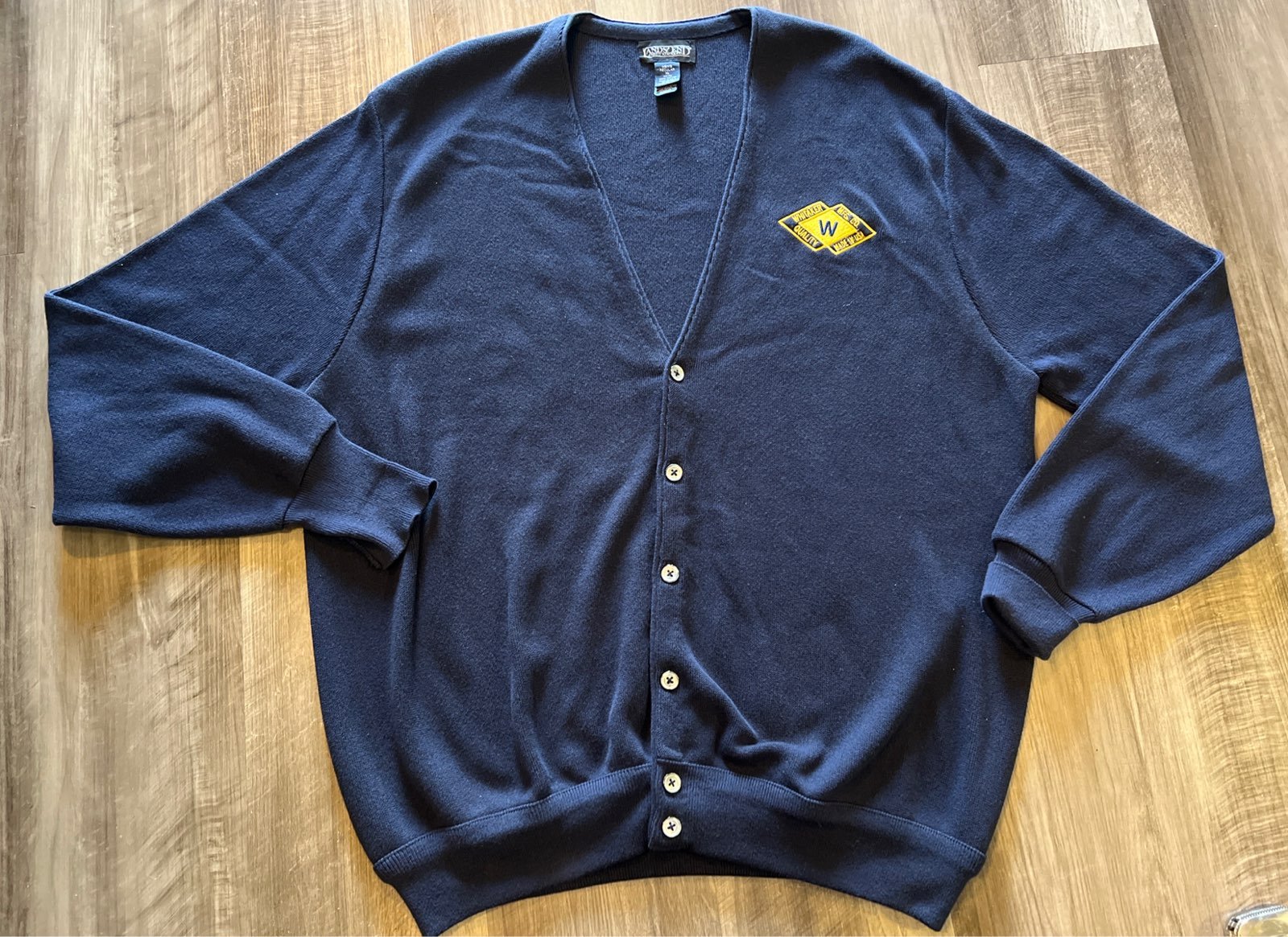 Vintage Land’s End Cardigan Button Up Sweater Mens XL Blue Cotton W/ Embroidery