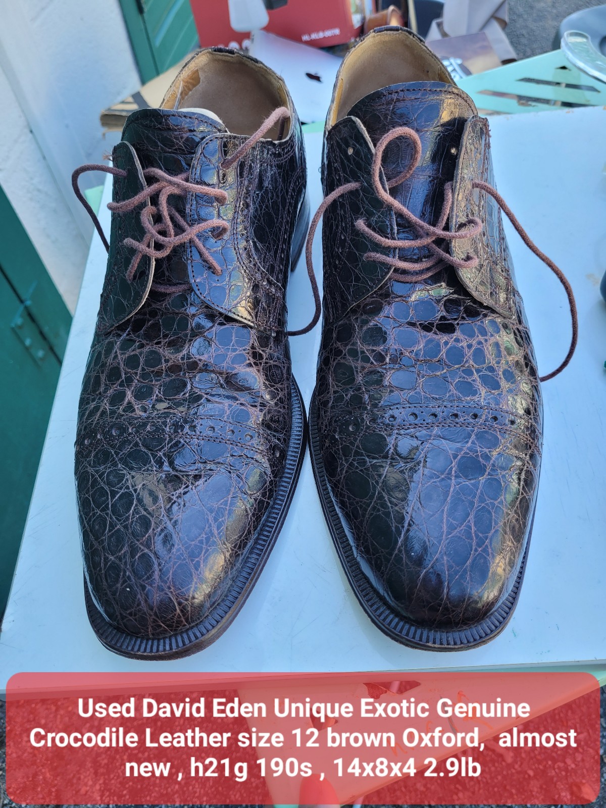 SizeUsed David Eden Unique Exotic Genuine Crocodile Leather size 12 brown Oxford