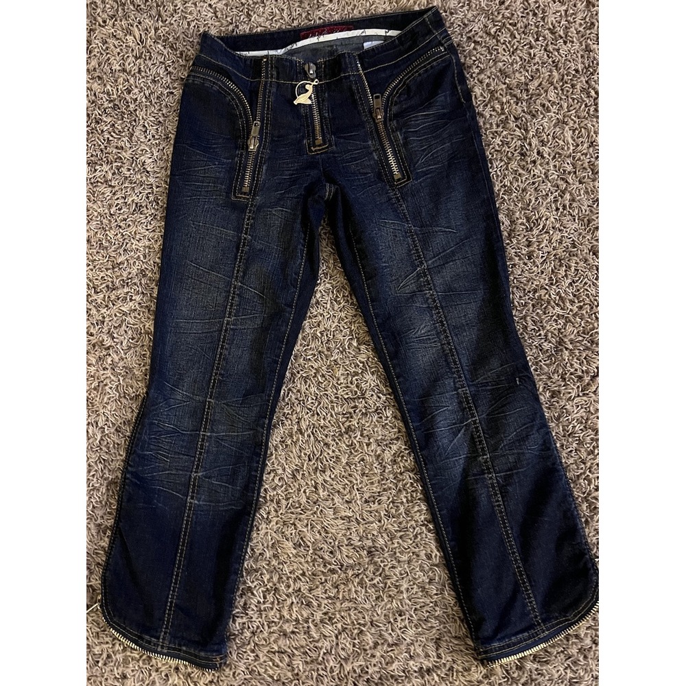 Y2K Vntg Baby Phat Jeans Sz 5 Gold Zipper Legs & Pockets Cat Deadstock