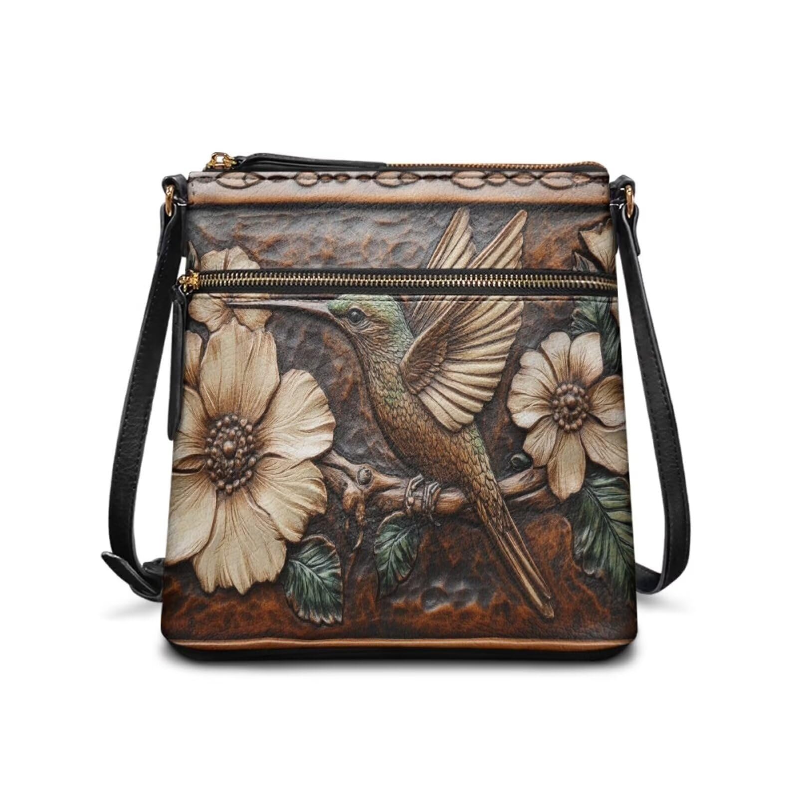 Hummingbird Print Satchel Bag For Textured With Closure Portable Hobo