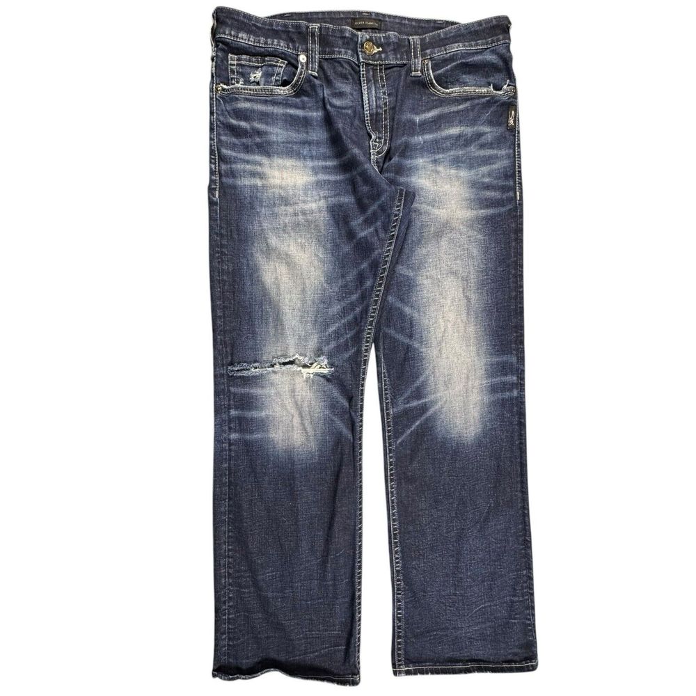 Silver Jeans Gordie Mens 36x32 Loose Fit Straight Leg Relaxed Denim Distressed