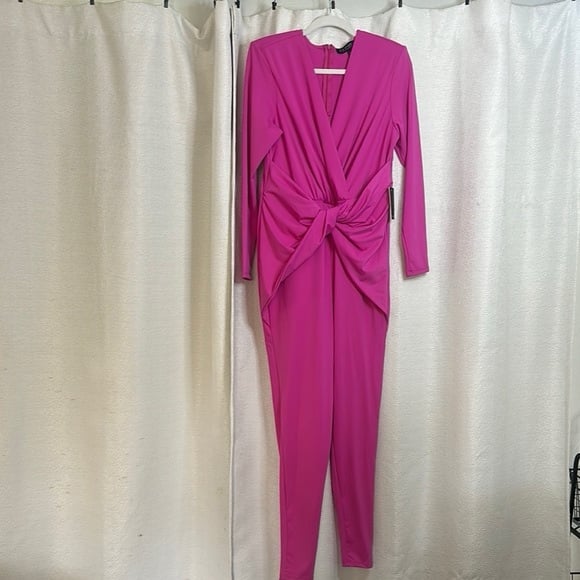 Eloquii Pink Jumpsuit with Deep V-Neck and Twisted Waist Detail