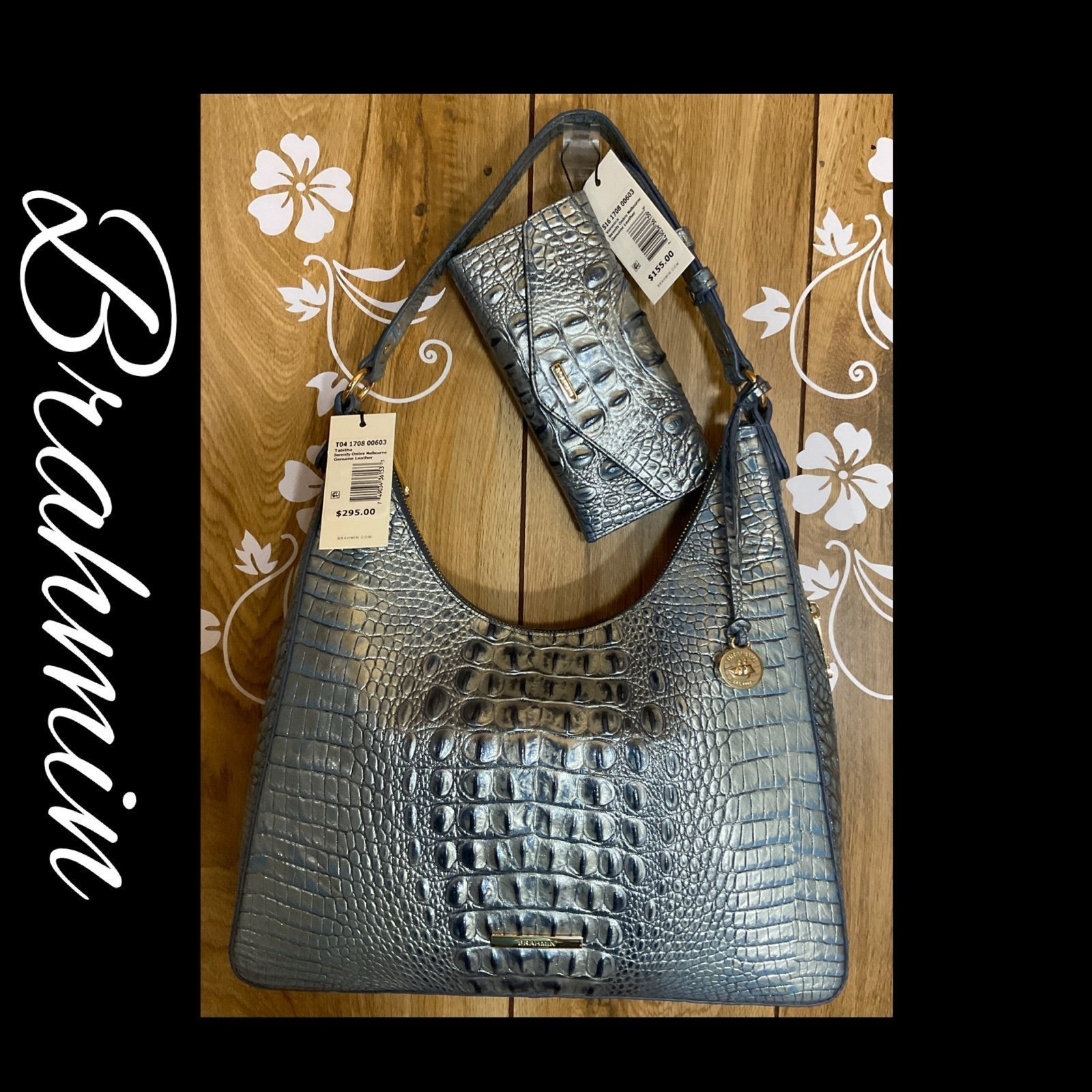 EUC Brahmin Blue Medium Tabitha Serenity Ombré Handbag/Wallet Set