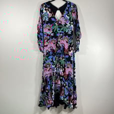 Maeve Anthropologie Black Floral Long Sleeve Hi-Lo Dress Women's Small