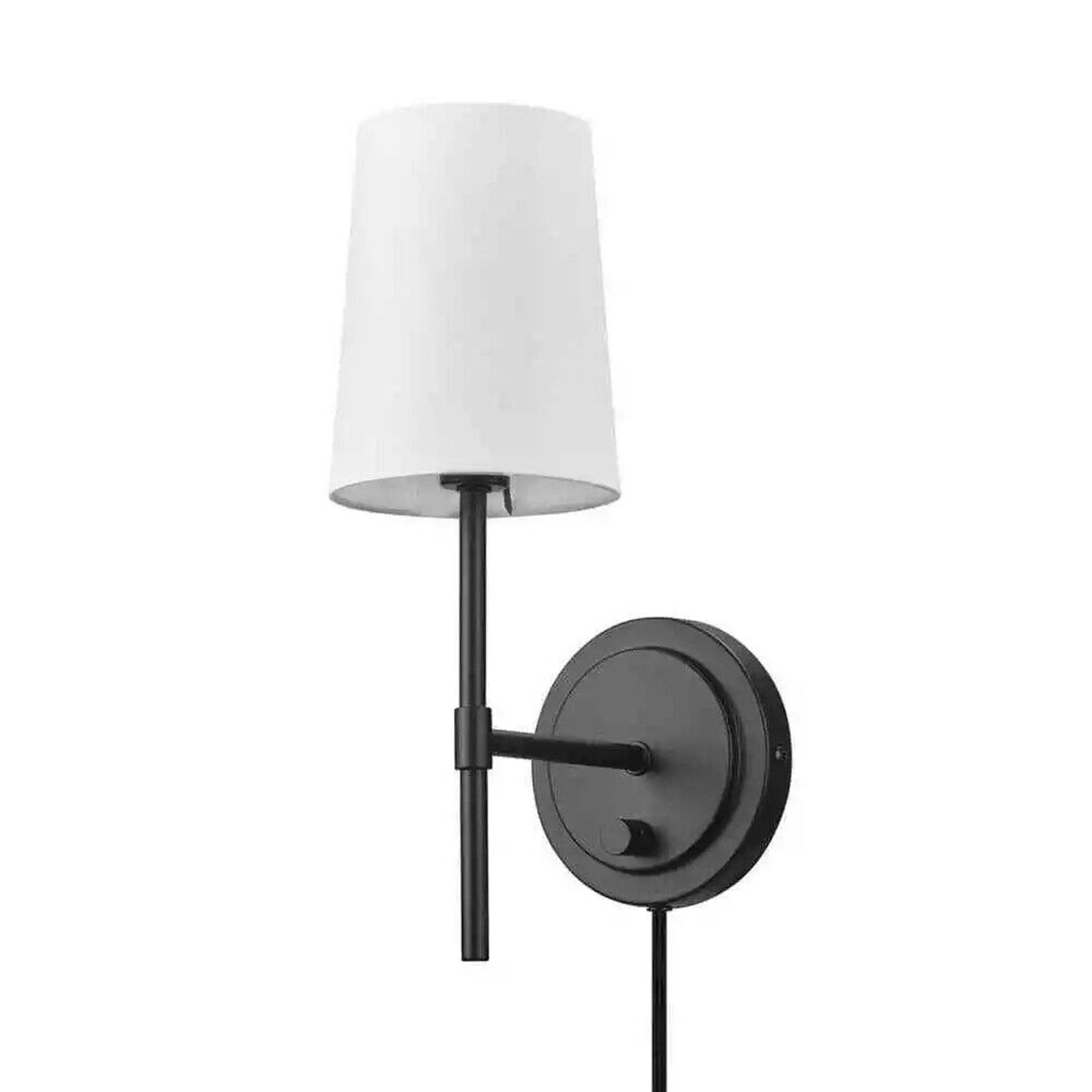 Hampton Bay Ridgeway Matte Black Wall Sconce Plug-In or Hardwire LED Bulb
