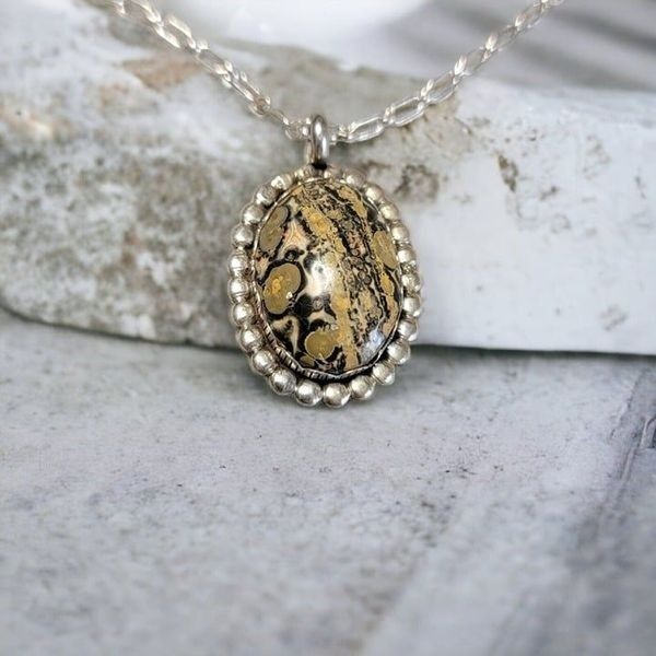 Vintage Handmade Southwestern STERLING Silver LEOPARD Jasper Pendant & Necklace