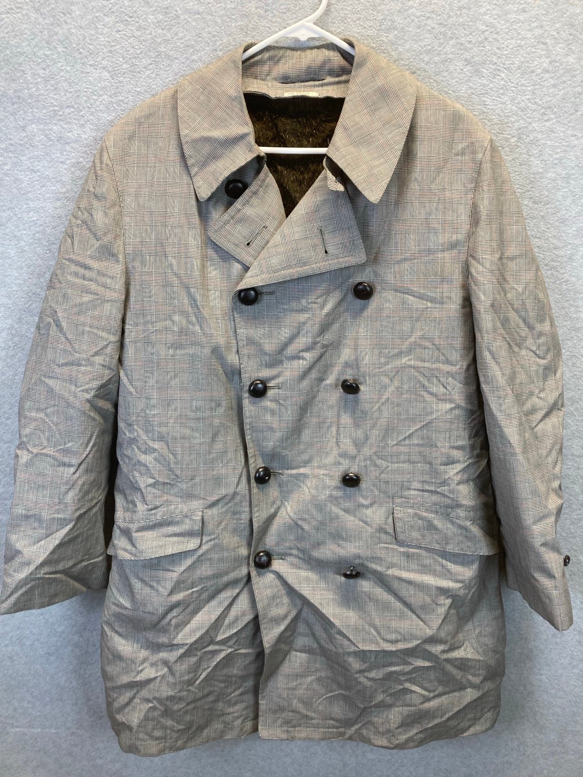 VTG Plymouth Of Boston Men's Large Grey/Brn Trench Rain Coat A38