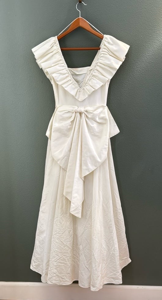 Vintage Oversized Bow Lace Wedding Dress Sz XS/S Womens