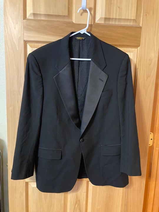 Halston 100% Wool Black Tuxedo Jacket Satin Lapels