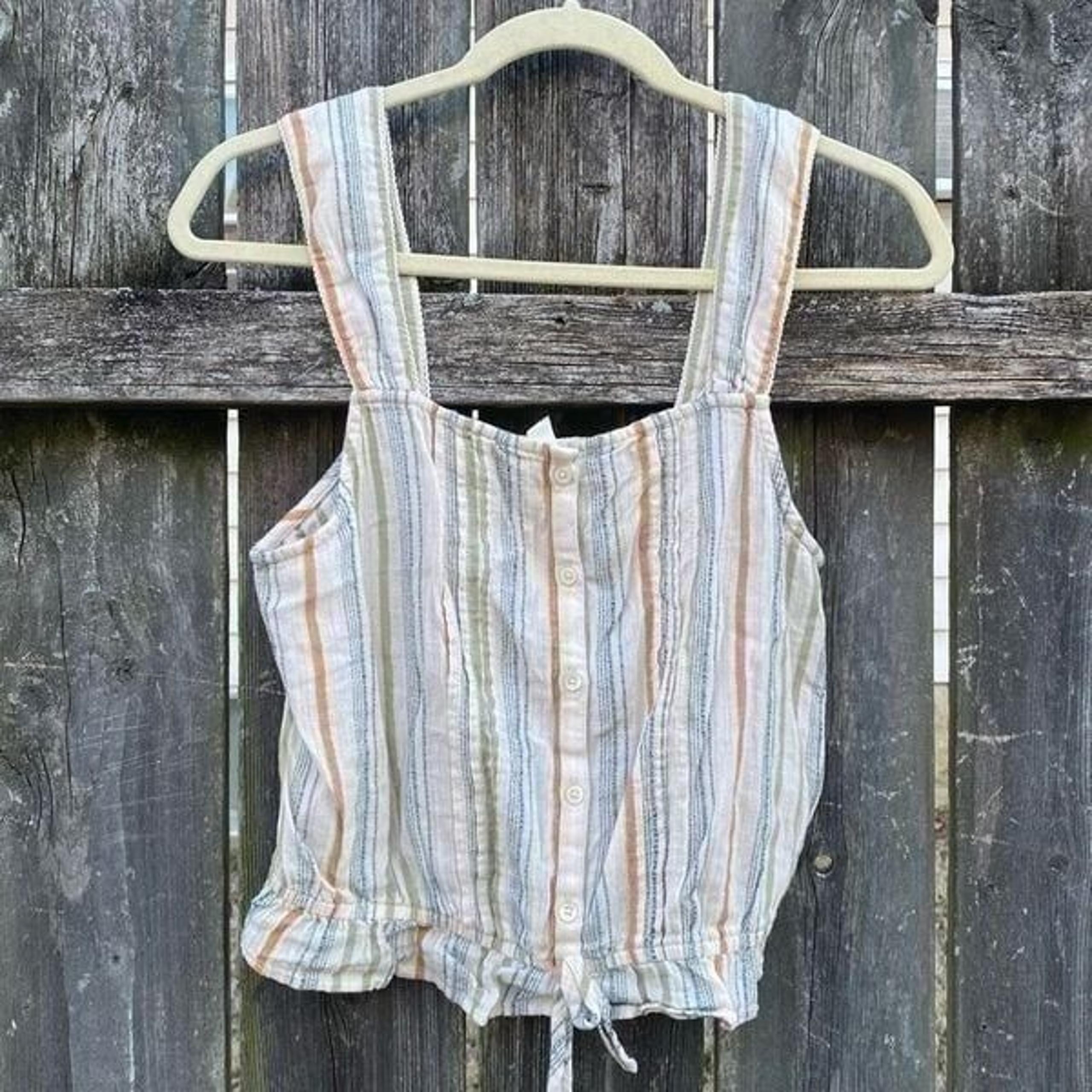 BP Cream Striped Button Down Cropped Tank | M