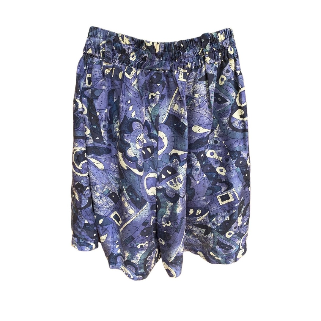 Vtg NOS Oscar de la Renta Expressions 100% Silk Blue white high waist shorts M