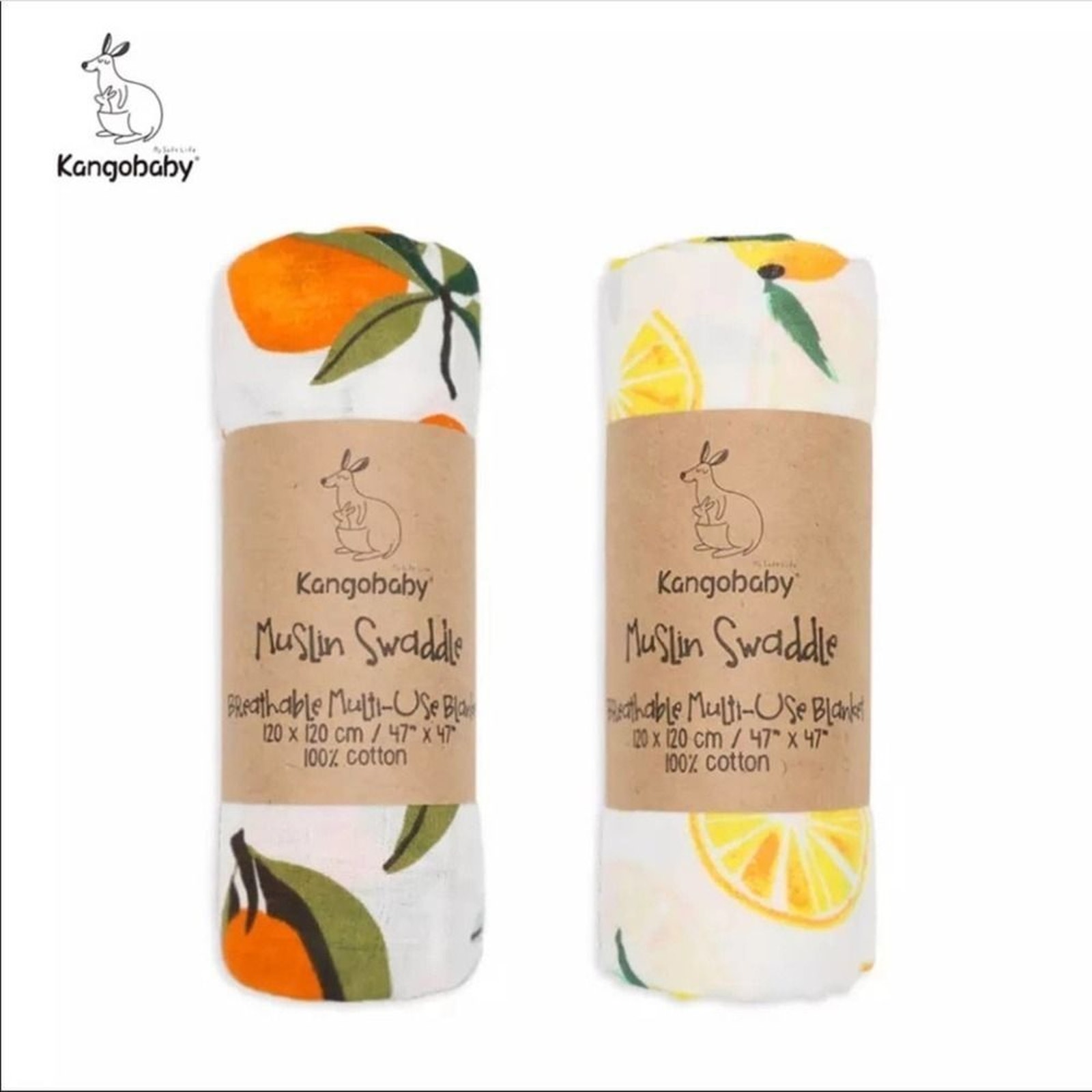 New Two 120x120 cm cotton muslin swaddles citrus
