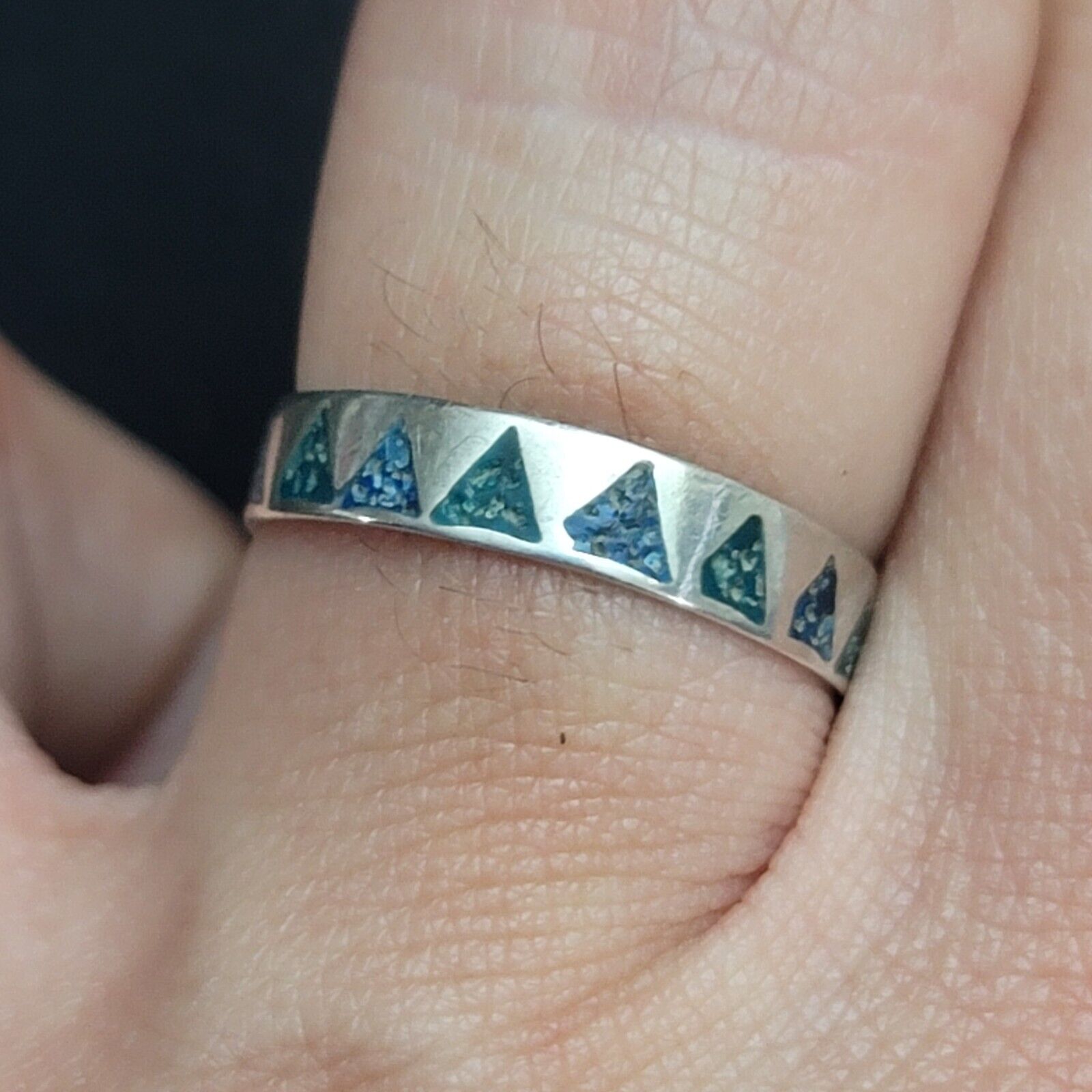 Aztec Mayan Mexican Inlay Ring Size 7 925 Sterling Silver
