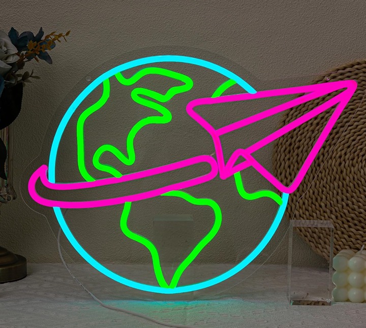 Fun Bright Pink Paper Air Plane Flying Around the World Night Light Room Decor