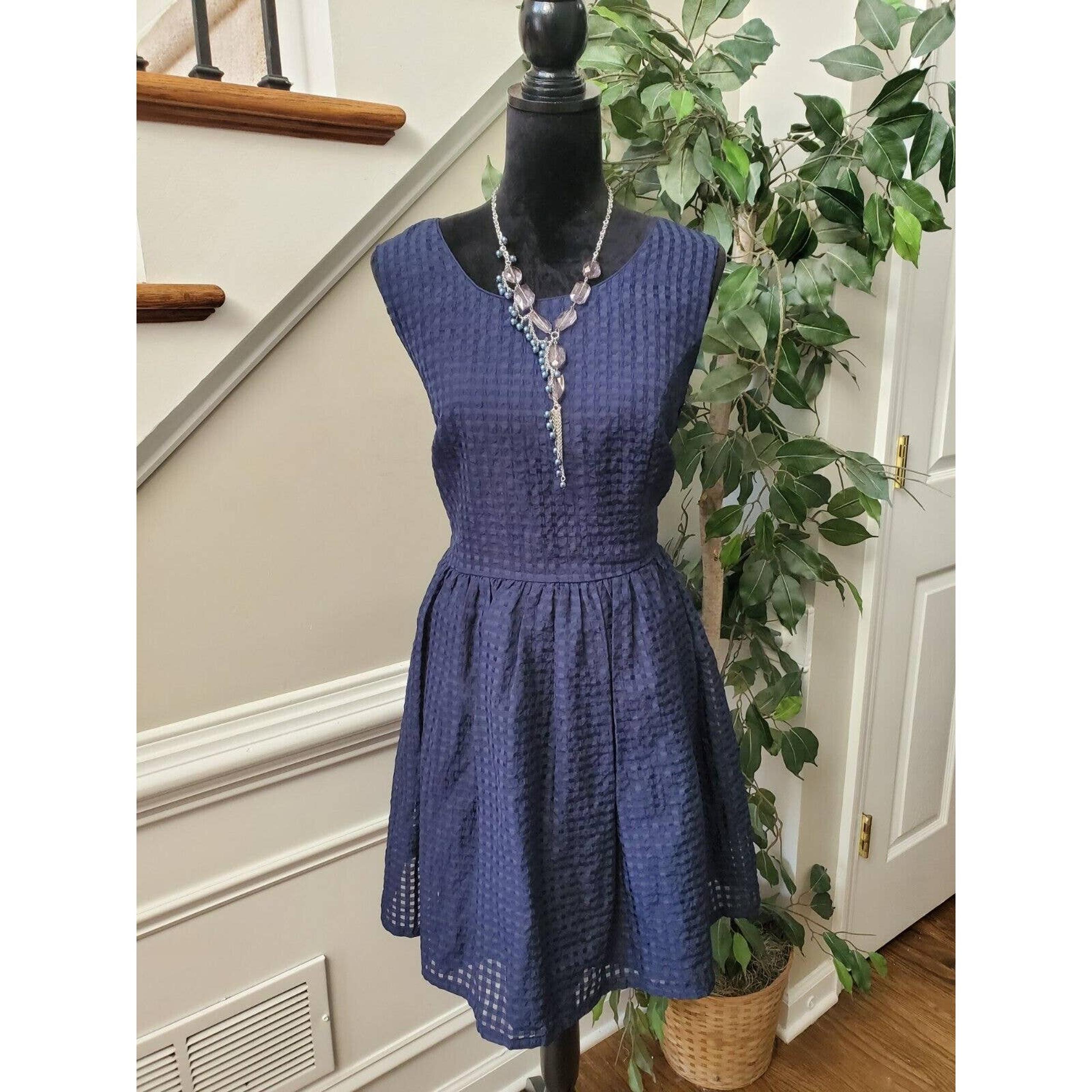 Forever 21 Women Navy Polyester Round Neck Back Zipper Knee Length Dress Size XL
