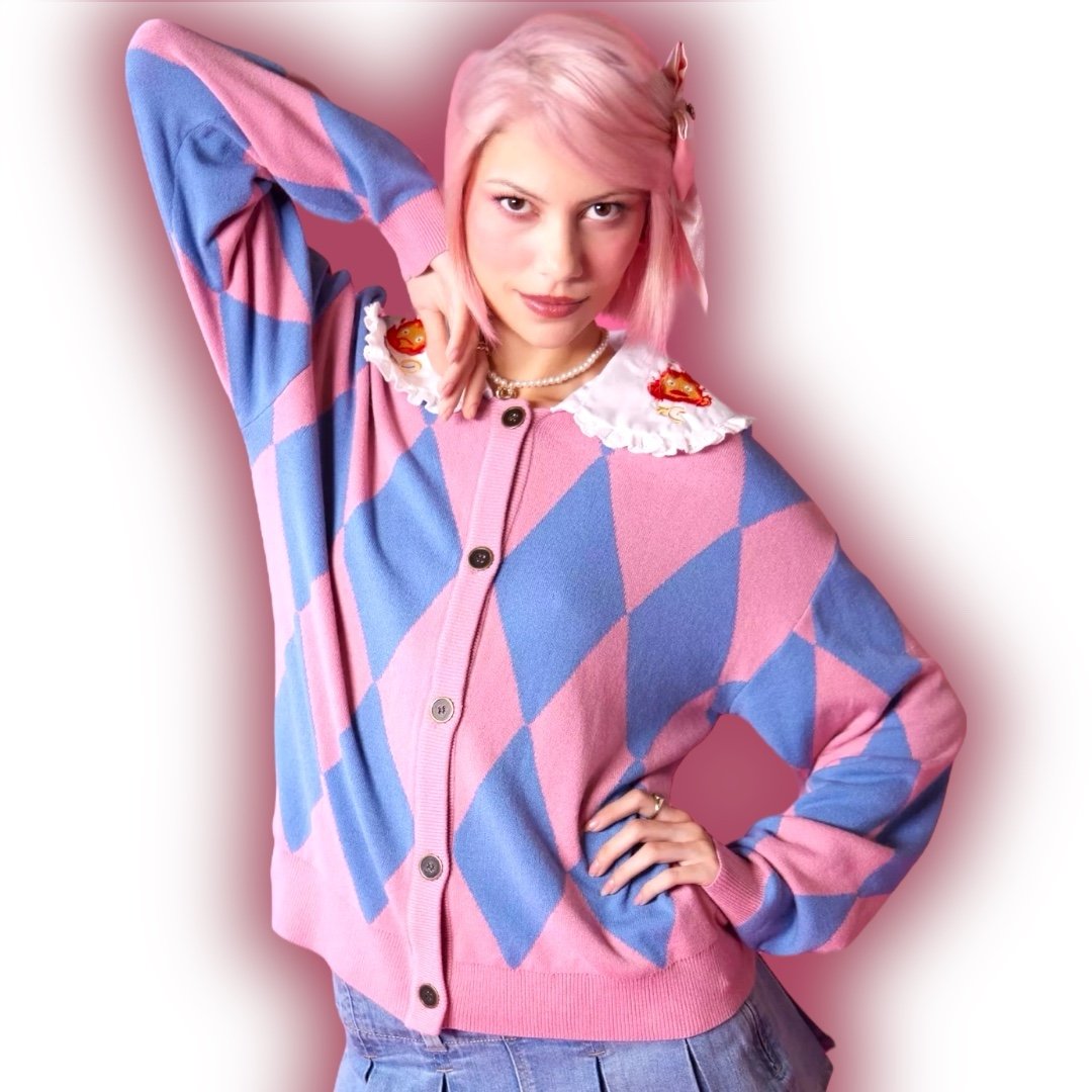 Studio Ghibli Howl's Moving Castle Ruffle Collar Argyle Oversized Cardiga