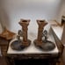 Vintage Horse Column Candle Holders with Agate Bases - 5.5 Tall - Bronze & Silv