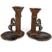 Vintage Horse Column Candle Holders with Agate Bases - 5.5 Tall - Bronze & Silv
