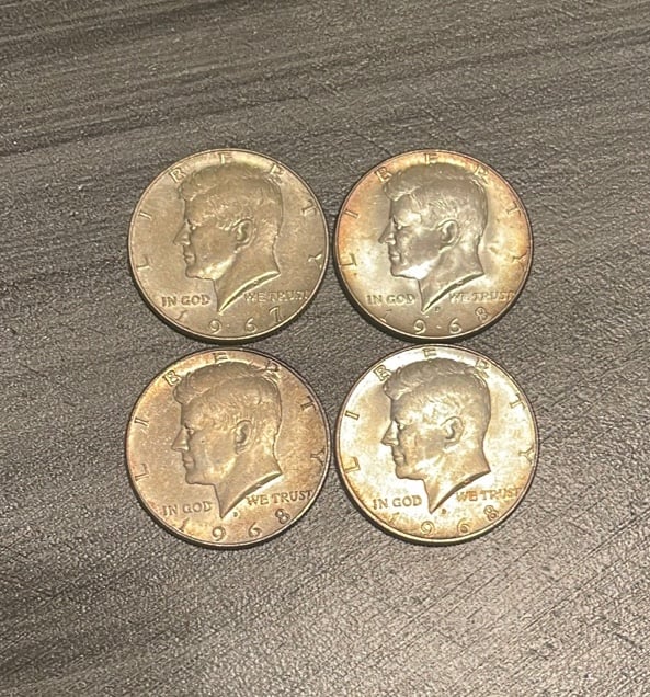 Silver Lot of 4 Silver Kennedy Half Dollars 40% Silver JFK Half Dollars 50c Silv