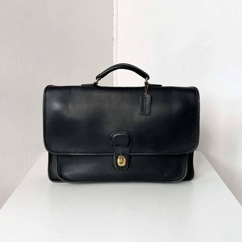 Vintage Coach 5180 Black Leather Briefcase-Metropolitan Brief Bag -Laptop Comput