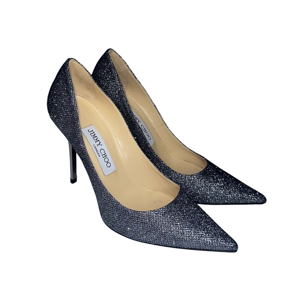 Jimmy Choo Abel 100mm Pumps in Anthracite Silver Glitter Metallic EU 36.5