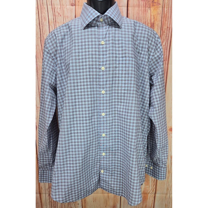 Peter Millar Mens Blue Long Sleeve Check Button-Down Shirt Large