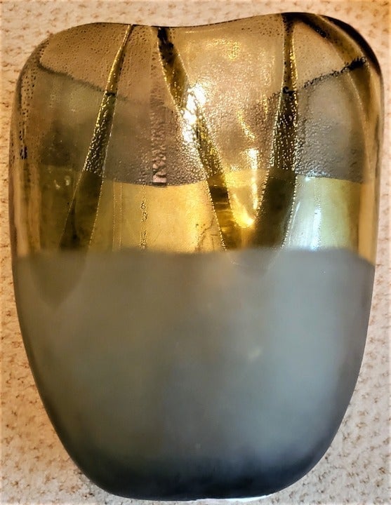 MURANO Vase 1 of 1 Original First Quality Hand Made in Venice Green Etched Glass