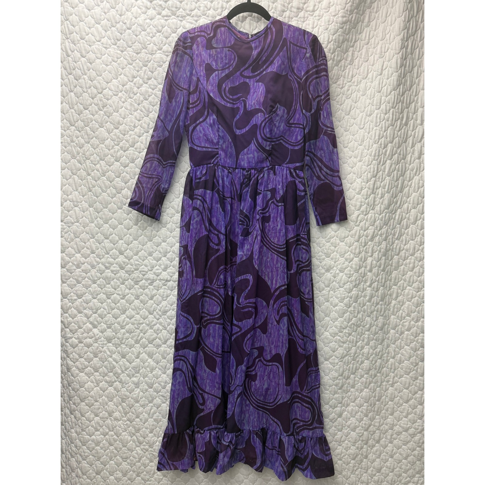 Vintage Julie Miller 60s/70s Purple Maxi Dress Size Small Boho Long Sleeve Retro