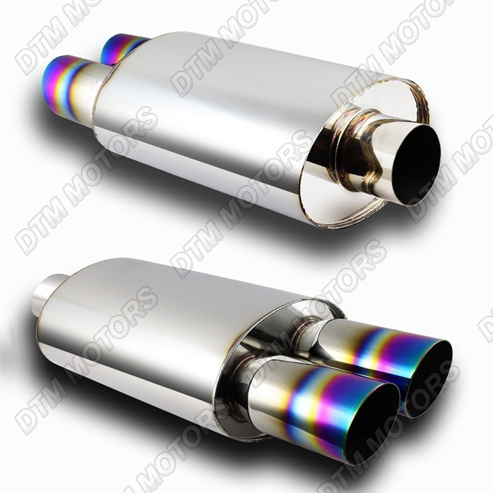 Universal 3 Dual Rainbow Burnt Slant Tip Stainless 2.5 Inlet Muffler Exhaust