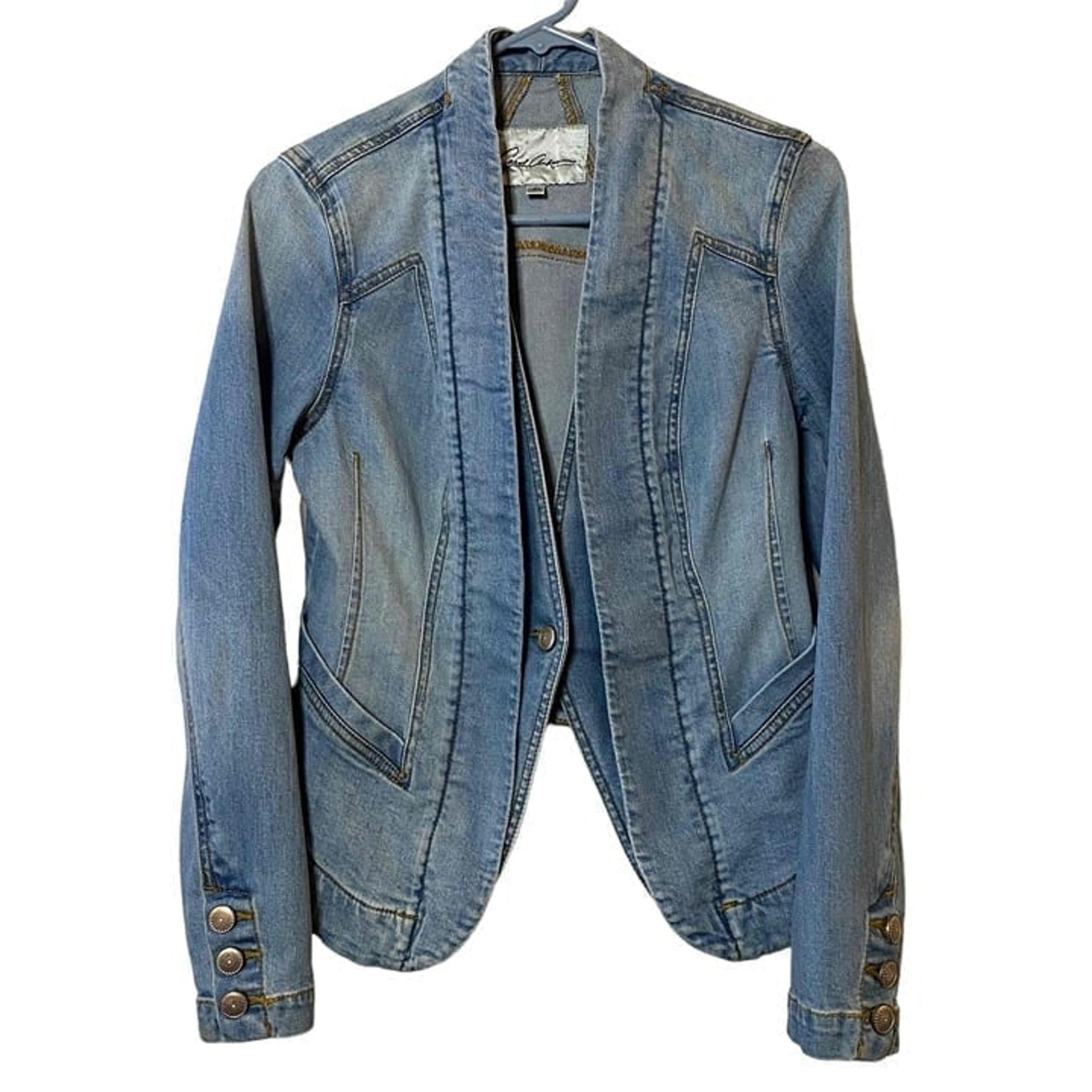 Carol Anderson by Invitation Women Blue Pockets Denim Jean Blazer Jacket Size S