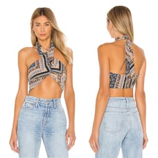 Superdown x REVOLVE Alondra Halter Wrap Top in Leopard Multi Size Medium