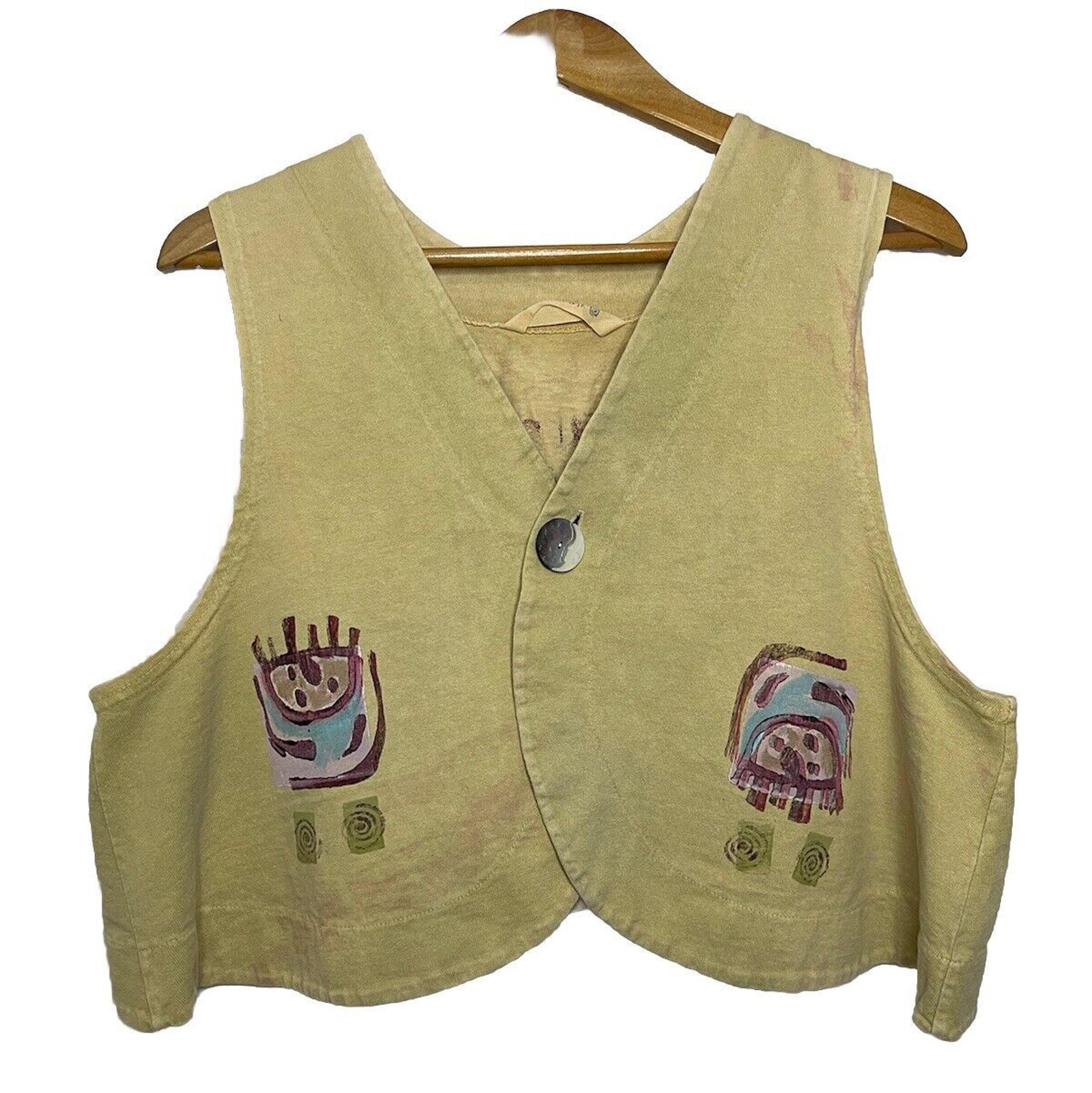 Blue Fish Women's Vintage Mustard Yellow 1997 Sz 1 Button Front Tank Nature
